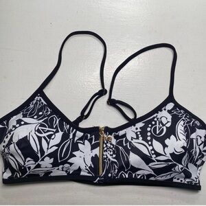 Victoria’s Secret Black and White Floral Bikini Top with Gold Zipper